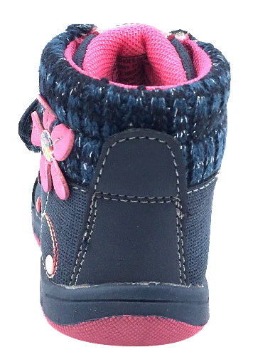 Beeko Girl's Nellie Double Hook and Loop Closure Flower Sneaker Shoes, Navy Blue