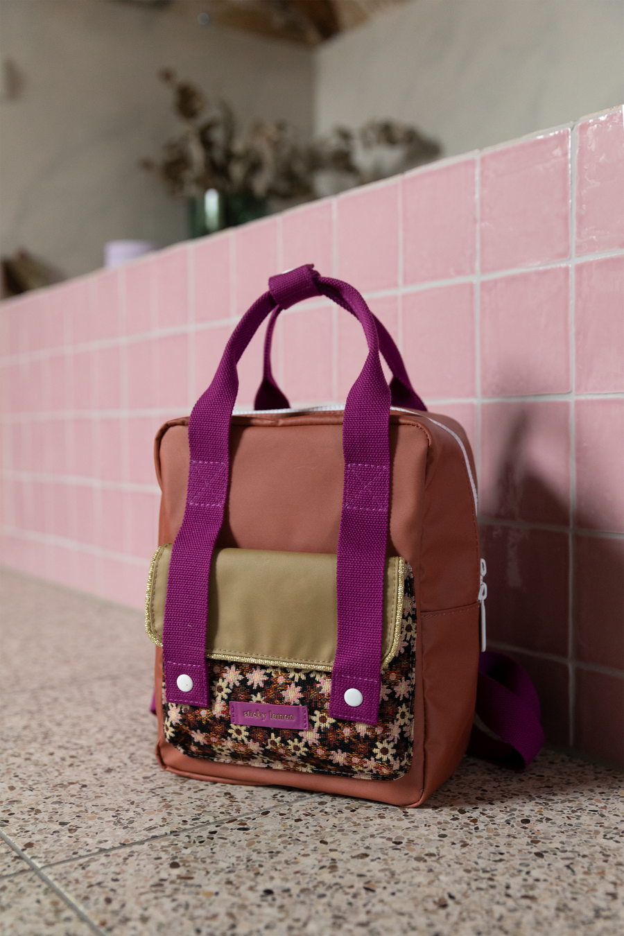 Sticky Lemon Golden Small Backpack, Jeronicus Brown/Flowerfield Pink