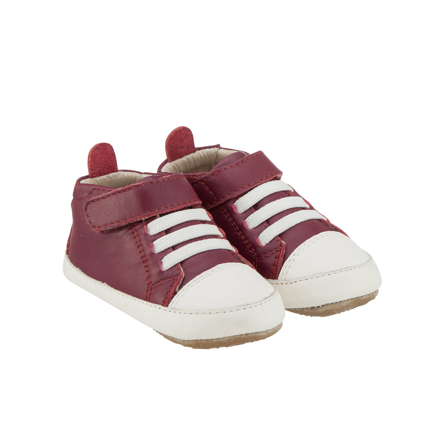 Old Soles Boy's and Girl's Kix Shoe Burgundy White Soft Leather Hook and Loop First Walker Baby Shoes