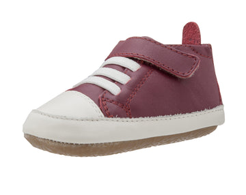 Old Soles Boy's and Girl's Kix Shoe Burgundy White Soft Leather Hook and Loop First Walker Baby Shoes