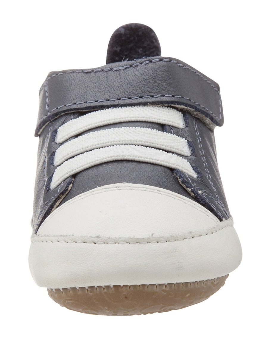 Old Soles Boy's and Girl's Kix Shoe Navy White Soft Leather Hook and Loop First Walker Baby Shoes