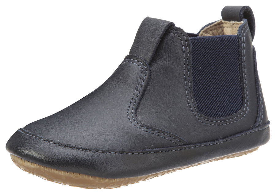 Old Soles Boy's and Girl's Bambini Local Navy Soft Leather Slip On Bootie Crib Walker Baby Shoes