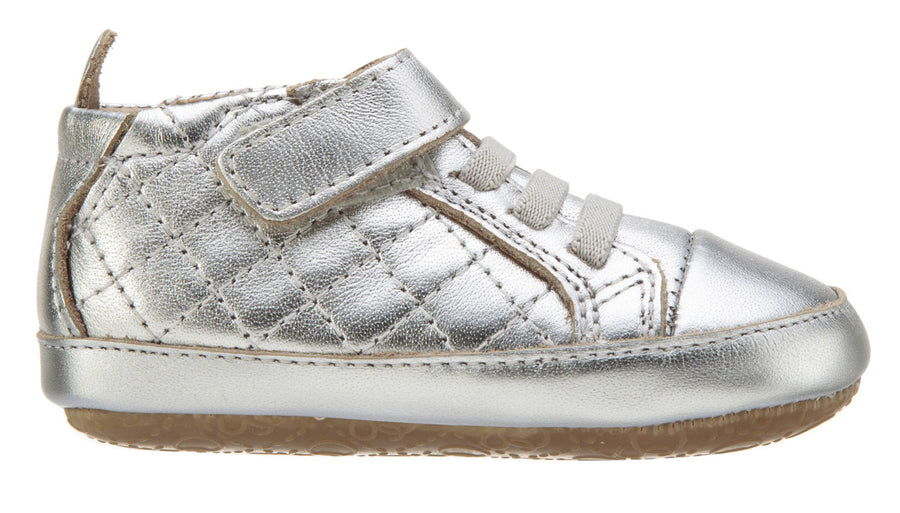 Old Soles Girl's and Boy's Quilt Bambini Silver Soft Quilted Leather Hook and Loop First Walker Baby Shoes