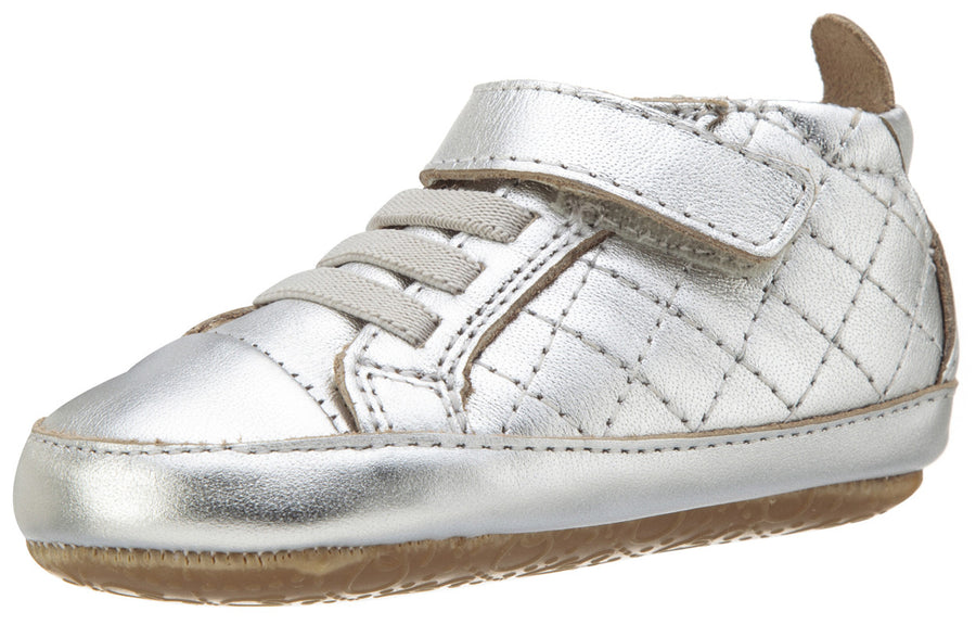 Old Soles Girl's and Boy's Quilt Bambini Silver Soft Quilted Leather Hook and Loop First Walker Baby Shoes