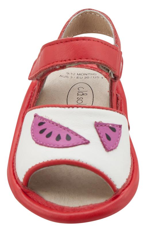 Old Soles Girl's 192 Trop Bambini Watermelon Smooth Bright Red and White Leather Peep-Toe Hook and Loop Sandals