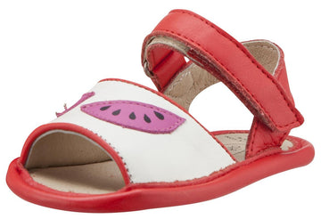Old Soles Girl's 192 Trop Bambini Watermelon Smooth Bright Red and White Leather Peep-Toe Hook and Loop Sandals