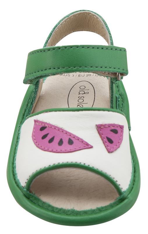 Old Soles Girl's 192 Trop Bambini Watermelon Smooth Green and White Leather Peep-Toe Hook and Loop Sandals