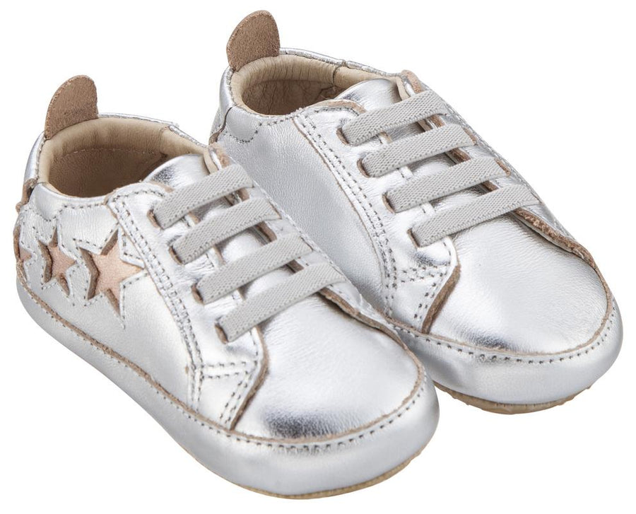 Old Soles Girl's & Boy's 194 Bambini Stars Silver with Copper Stars Leather Elastic Slip On Sneakers