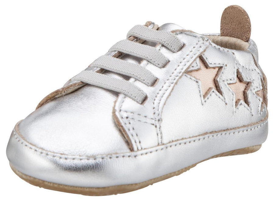 Old Soles Girl's & Boy's 194 Bambini Stars Silver with Copper Stars Leather Elastic Slip On Sneakers