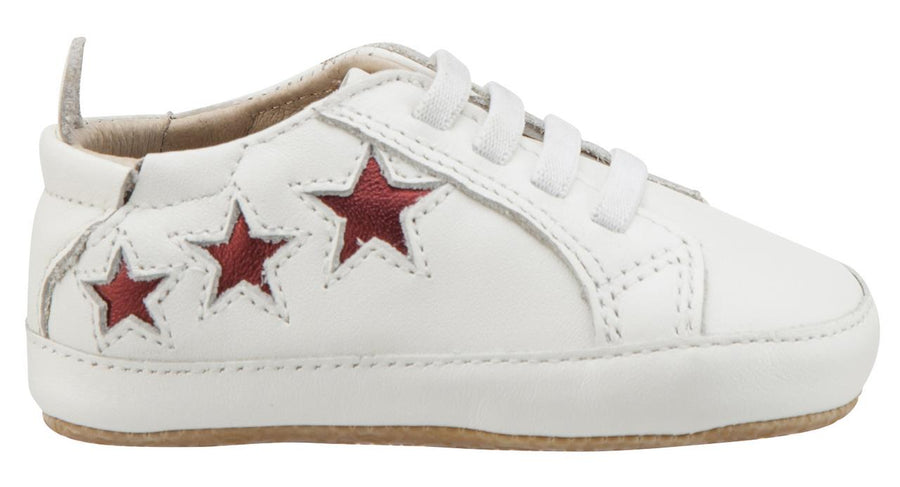 Old Soles Girl's & Boy's 194 Bambini Stars White with Dark Red Stars Leather Elastic Slip On Sneakers