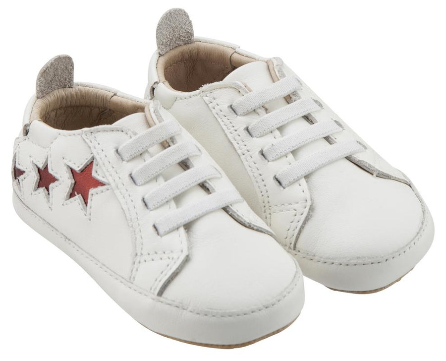 White Stars Soft Leather Baby Shoes. Pram Shoes. Pre Walkers
