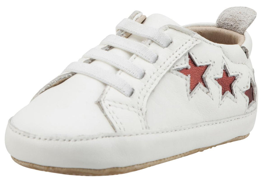 Old Soles Girl's & Boy's 194 Bambini Stars White with Dark Red Stars Leather Elastic Slip On Sneakers