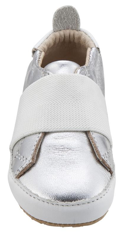 Old Soles Girl's & Boy's 195 Bambini Master Silver with White Band Leather Elastic Slip On Sneakers
