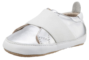 Old Soles Girl's & Boy's 195 Bambini Master Silver with White Band Leather Elastic Slip On Sneakers