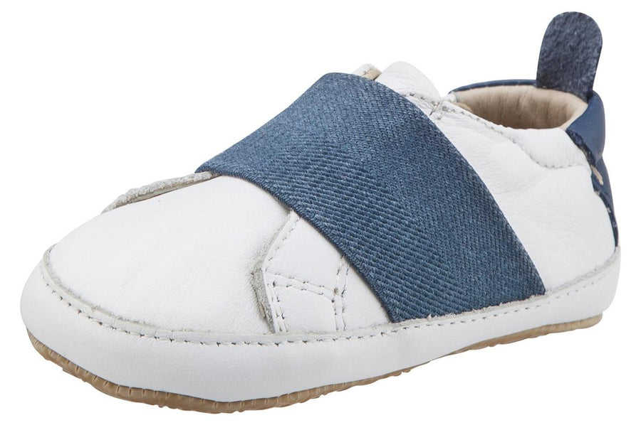 Old Soles Girl's & Boy's 195 Bambini Master White with Denim Blue Band Leather Elastic Slip On Sneakers