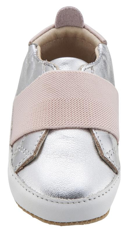 Old Soles Girl's & Boy's 195 Bambini Master Silver with Light Pink Band Leather Elastic Slip On Sneakers