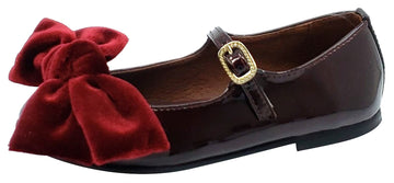 Clarys Girl's Patent Leather Mary Jane with Velvet Bow, Burgundy Patent