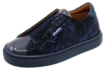 Atlanta Mocassin Girl's Patent/Leather Slip-On Sneakers, Navy/Grey