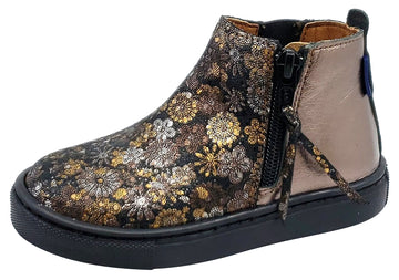 Atlanta Mocassin Girl's Size Zip Leather High-Top Sneaker Booties, Old Gold/Floral