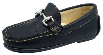 Andanines Boy's Chain Loafers, Black Leather and Black Outsole