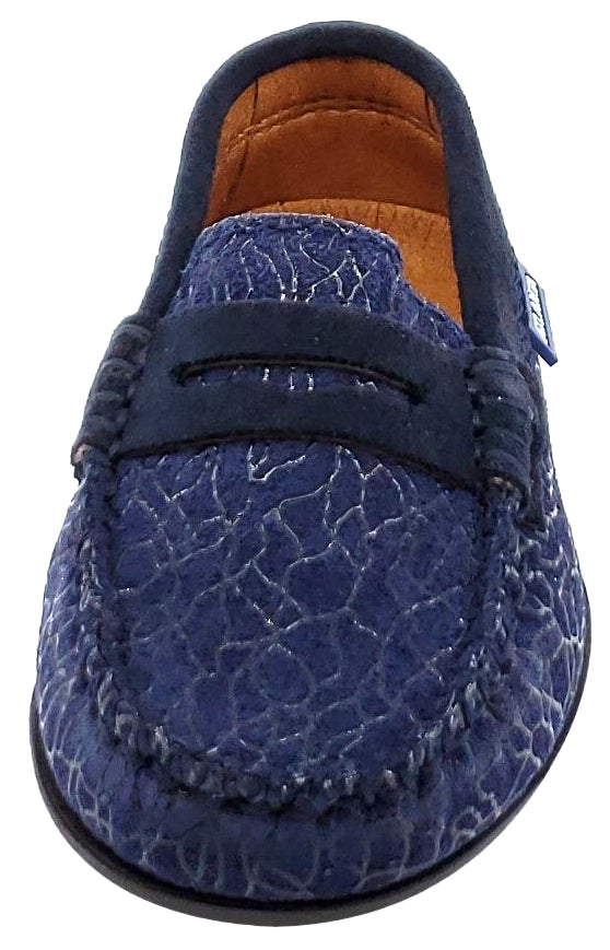 Atlanta Mocassin Girl's and Boy's Embellished Suede Penny Loafers, Navy Suede