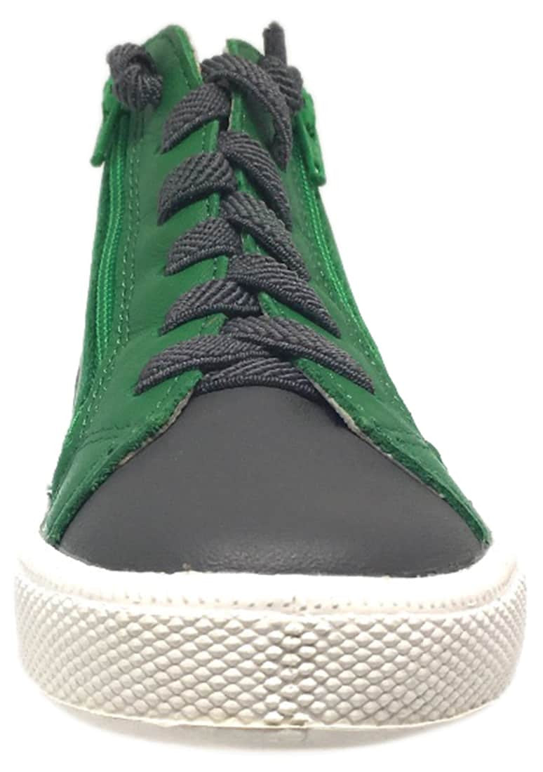 Old Soles Boy's and Girl's Green Leather Tri-Zip High Top Elastic Lace Up Zipper Slip On Sneaker