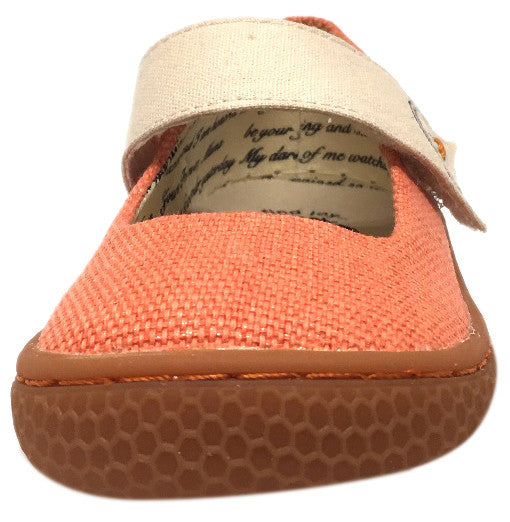 Livie & Luca Girl's Carta II Orange Natural Textile Mary Jane Shoe with Hook and Loop Closure