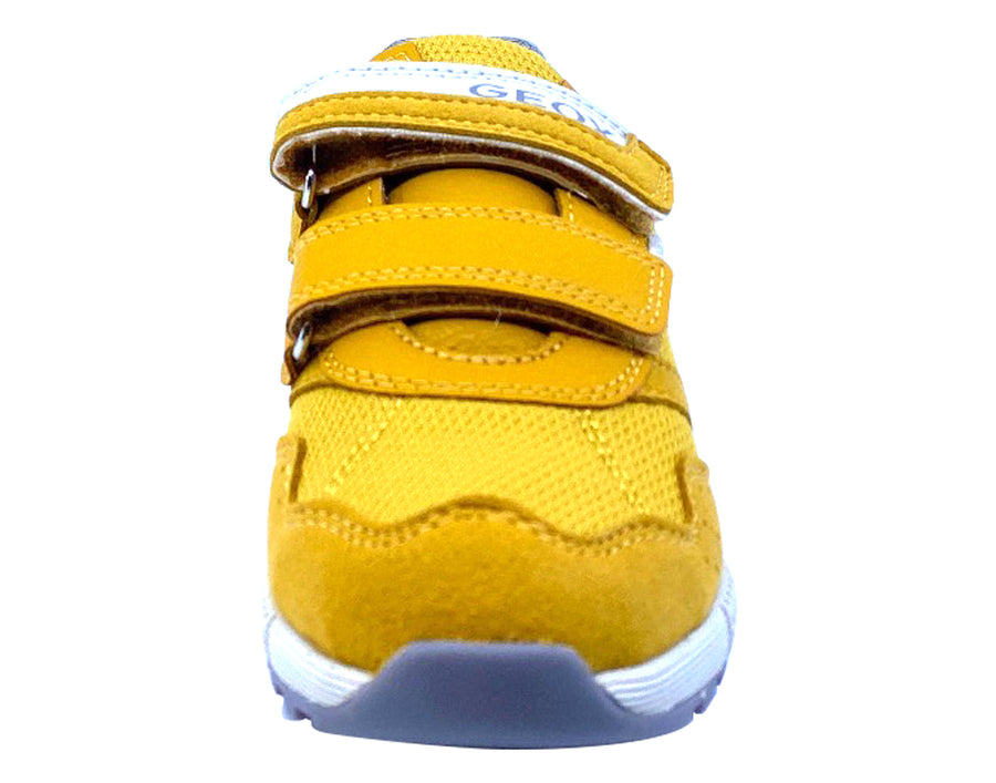 Geox Respira Boy's J Alben Double Hook and Loop Sneaker Shoes, Dark Yellow/Grey