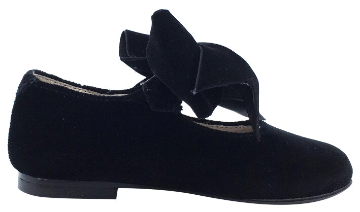 Hoo Shoes Girl's Velvet Mary Jane with Big Bow, Black