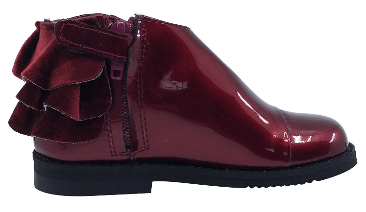 Luccini Girl's Ruffle Back Bootie, Burgundy Patent