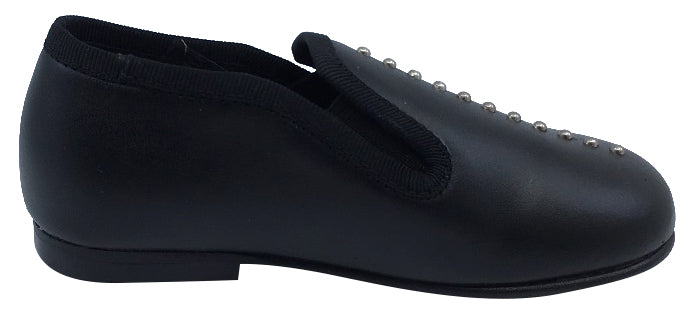 Luccini Studs Girl's & Boy's Black Leather Slip On Dress Shoe