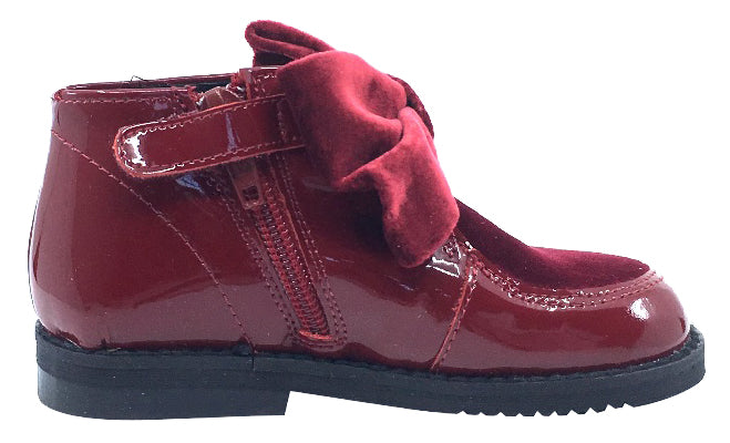Luccini Girl's Bow Bootie, Burgundy Patent
