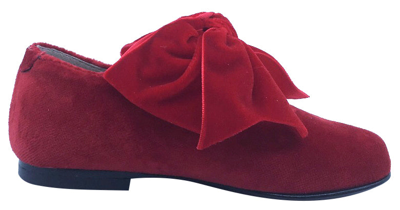 Hoo Shoes Girl's Velvet Mary Jane, Red with Bow