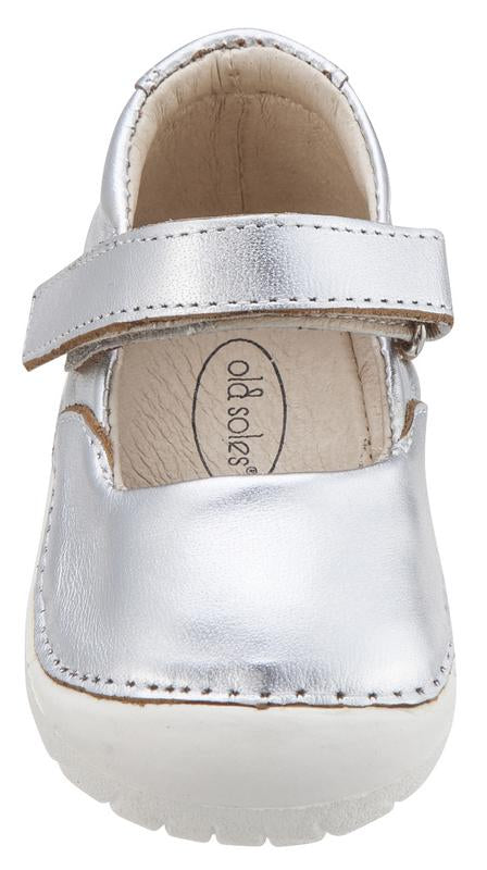Old Soles Girl's 4001 Pave Jane Silver Leather Hook and Loop Strap Mary Jane Shoe