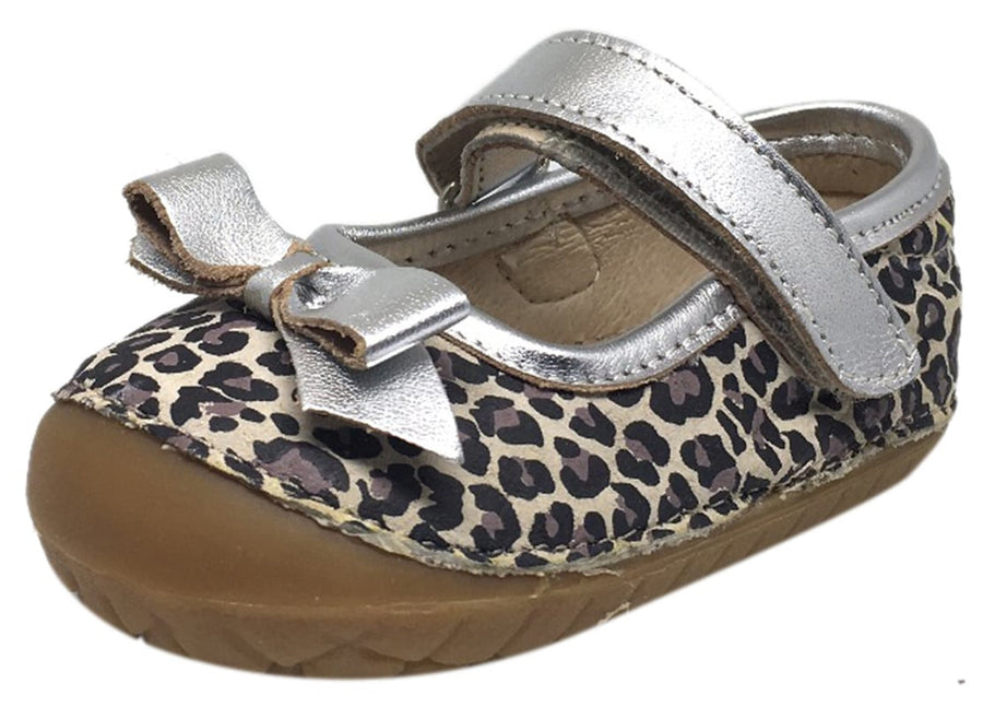 Old Soles Girl's Pave Gabs Jane Cat Print with Silver Leather Hook and Loop Bow Mary Jane Walking Shoe