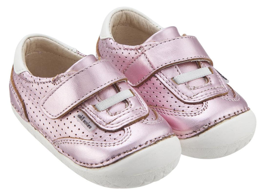 Old Soles Girl's 4011 Sporty Pave Frost Pink Leather Elastic Laces Hook and Loop Walker Baby Shoe Sneaker