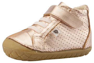 Old Soles Girl's Pave Cheer Copper Gum Sole Leather High Top Elastic Hook and Loop Walker Baby Shoe Sneaker