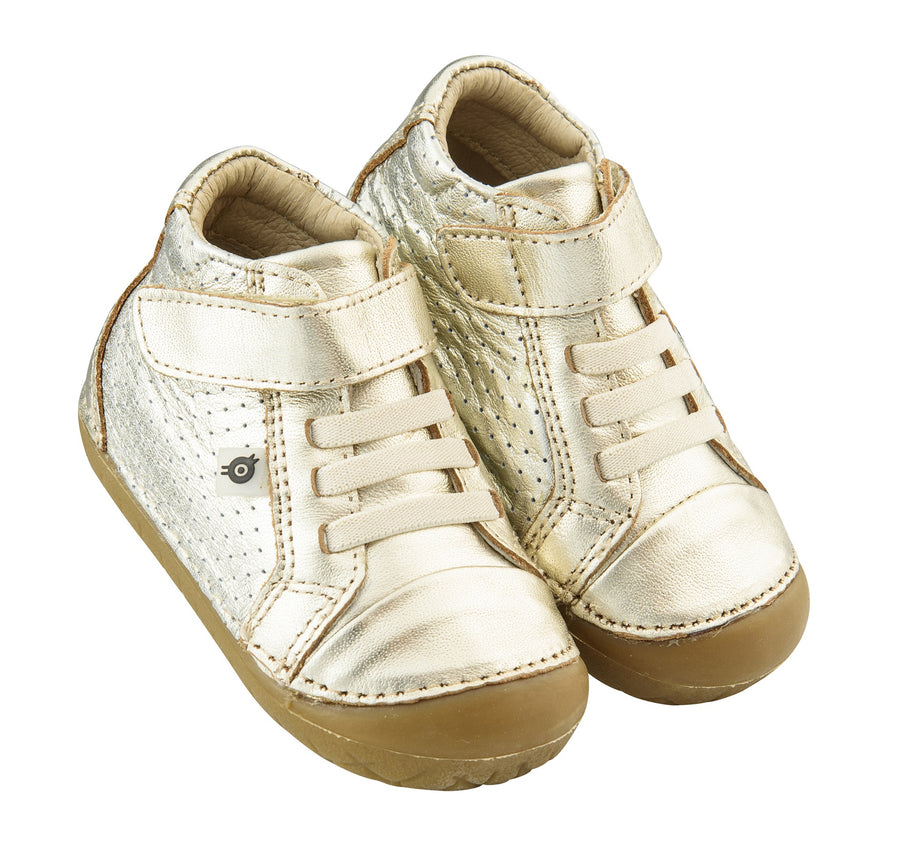 Old Soles Boy's and Girl's Pave Cheer Gold Leather High Top Elastic Hook and Loop Walker Baby Shoe Sneaker