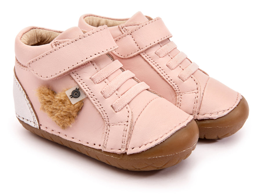 Old Soles Girl's 4072 Heart Champ Sneaker Booties - Powder Pink/Silver