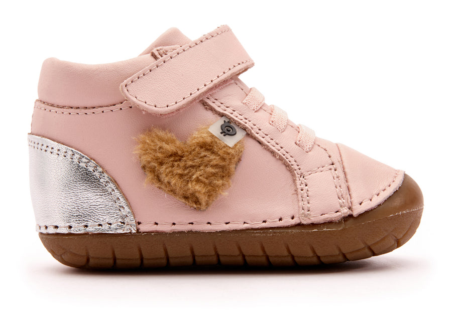 Old Soles Girl's 4072 Heart Champ Sneaker Booties - Powder Pink/Silver