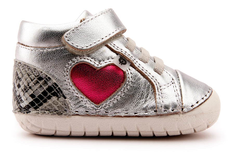 Old Soles Girl's 4074 Pave My Heart Hightop Sneakers - Silver/Grey Serp/Fuchsia Foil