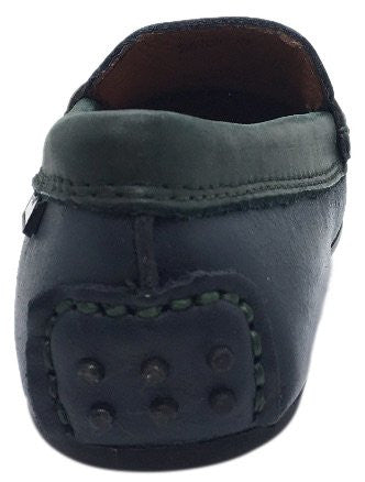 Venettini Boy's Savor Navy Green Leather Slip On Contrast Trim Moccasin Loafer