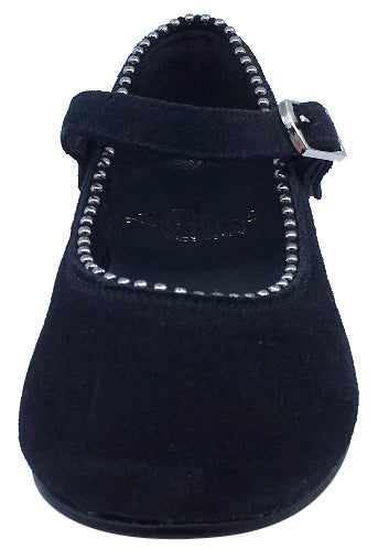 Luccini Black Suede Mary Jane with Silver Metal Ball Trim