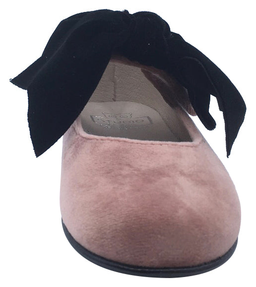 Hoo Shoes Girl's Velvet Mary Jane, Pink with Big Black Bow