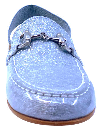 Luccini Girl's JENNIFER Cuerolite Natural Loafer with Elastic Strap - Silver
