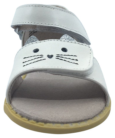 Livie & Luca Girl's Tabby Cat Milk Leather and Sparkle Hook and Loop Open Toe Sandal