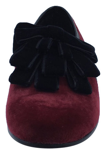 Luccini Girl's Burgundy Velvet Slip On Ribbon Dress Shoe
