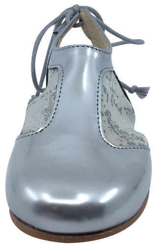 Luccini Girl's Silver Leather and Mesh Sling Back Mule Dress Sandal Shoes