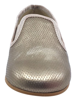 Luccini Slip-On Smoking Loafer, Perforated Bronze