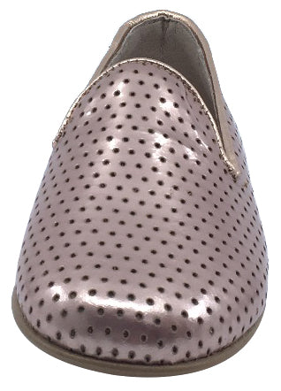 Hoo Shoes Girl's Smoking Loafer, Rose Gold Perforated Leather